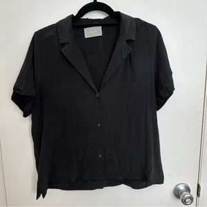 Everlane Black Boxy Silk shirt sleeve button down